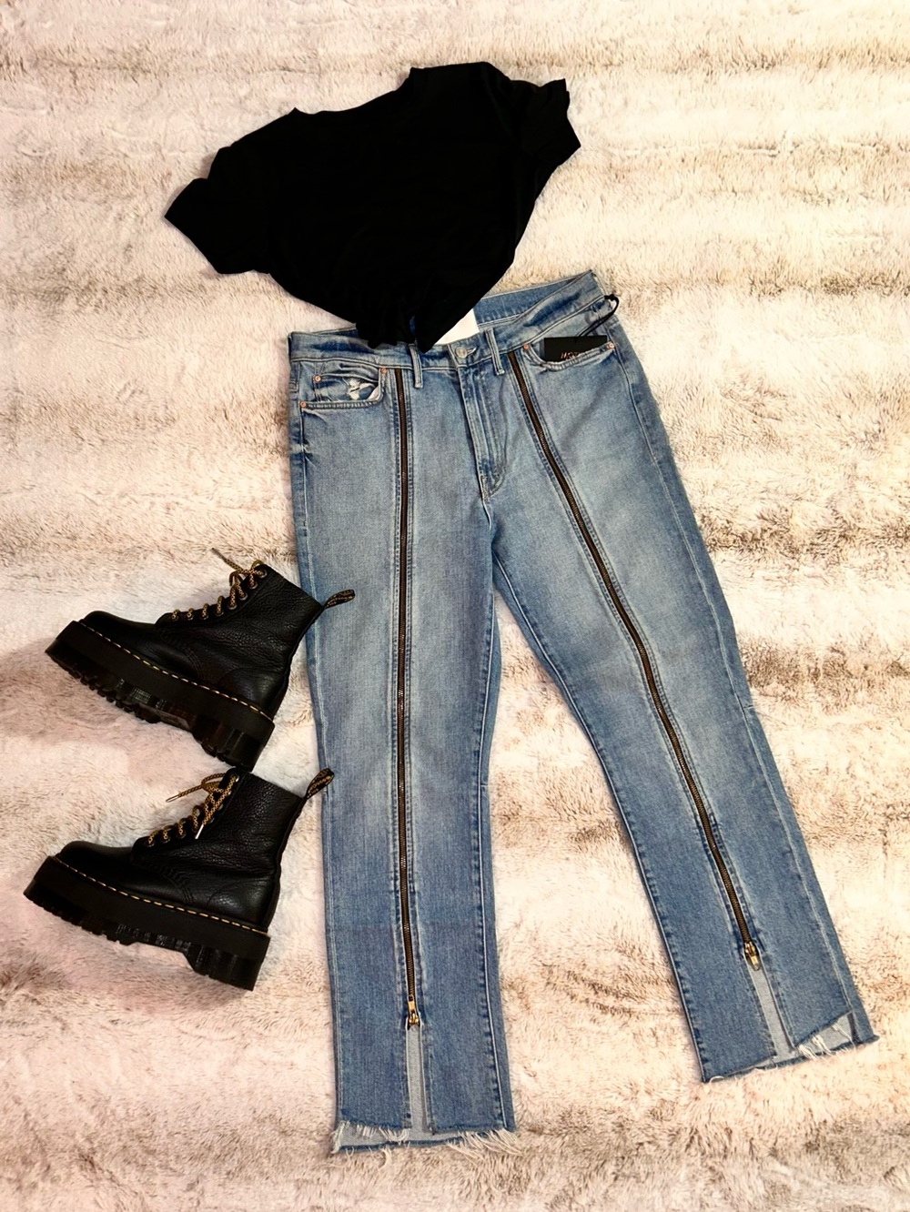 NWT MOTHER Denim High-Waisted Rascal Zip Step Fray Jeans in Misbeliever - Picture 3 of 9
